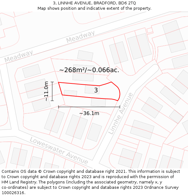 3, LINNHE AVENUE, BRADFORD, BD6 2TQ: Plot and title map