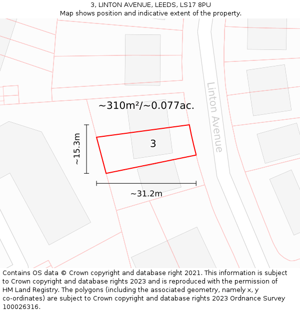 3, LINTON AVENUE, LEEDS, LS17 8PU: Plot and title map