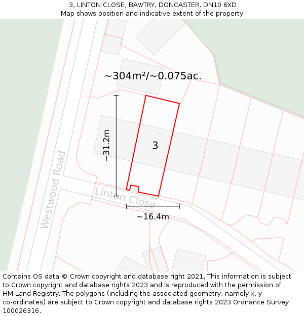 3, LINTON CLOSE, BAWTRY, DONCASTER, DN10 6XD: Plot and title map