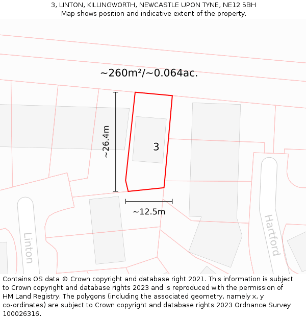 3, LINTON, KILLINGWORTH, NEWCASTLE UPON TYNE, NE12 5BH: Plot and title map