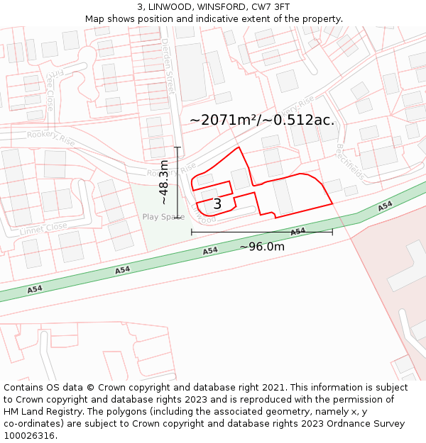 3, LINWOOD, WINSFORD, CW7 3FT: Plot and title map