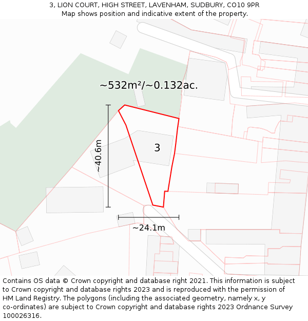 3, LION COURT, HIGH STREET, LAVENHAM, SUDBURY, CO10 9PR: Plot and title map