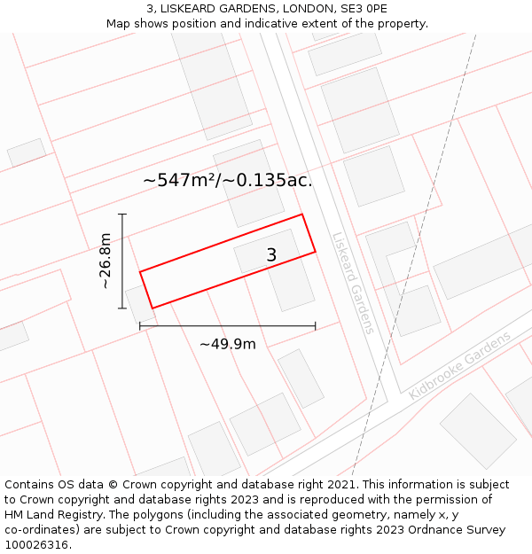 3, LISKEARD GARDENS, LONDON, SE3 0PE: Plot and title map