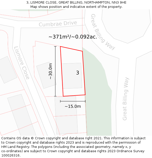 3, LISMORE CLOSE, GREAT BILLING, NORTHAMPTON, NN3 9HE: Plot and title map