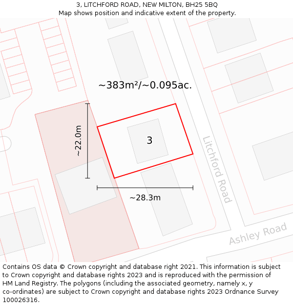 3, LITCHFORD ROAD, NEW MILTON, BH25 5BQ: Plot and title map