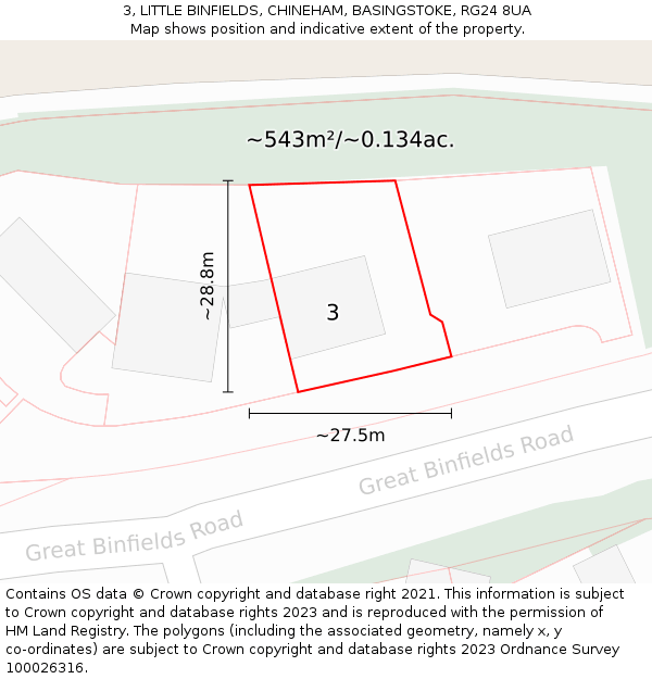 3, LITTLE BINFIELDS, CHINEHAM, BASINGSTOKE, RG24 8UA: Plot and title map