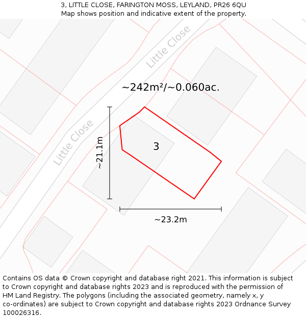 3, LITTLE CLOSE, FARINGTON MOSS, LEYLAND, PR26 6QU: Plot and title map