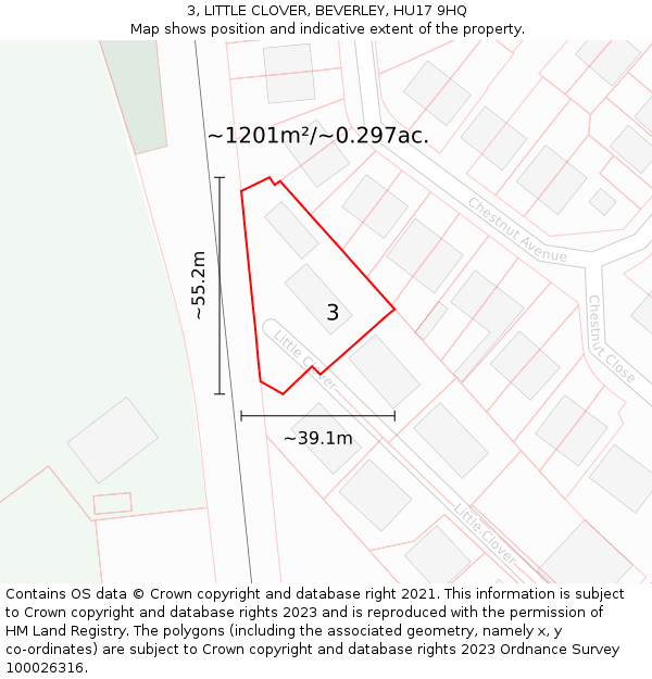 3, LITTLE CLOVER, BEVERLEY, HU17 9HQ: Plot and title map