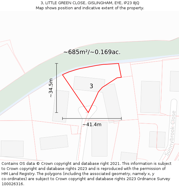 3, LITTLE GREEN CLOSE, GISLINGHAM, EYE, IP23 8JQ: Plot and title map