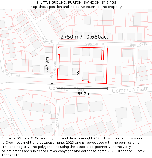 3, LITTLE GROUND, PURTON, SWINDON, SN5 4GS: Plot and title map