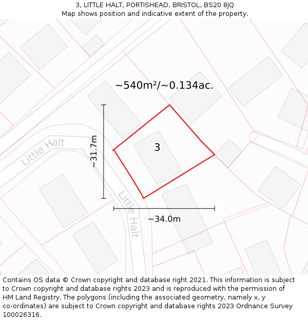 3, LITTLE HALT, PORTISHEAD, BRISTOL, BS20 8JQ: Plot and title map