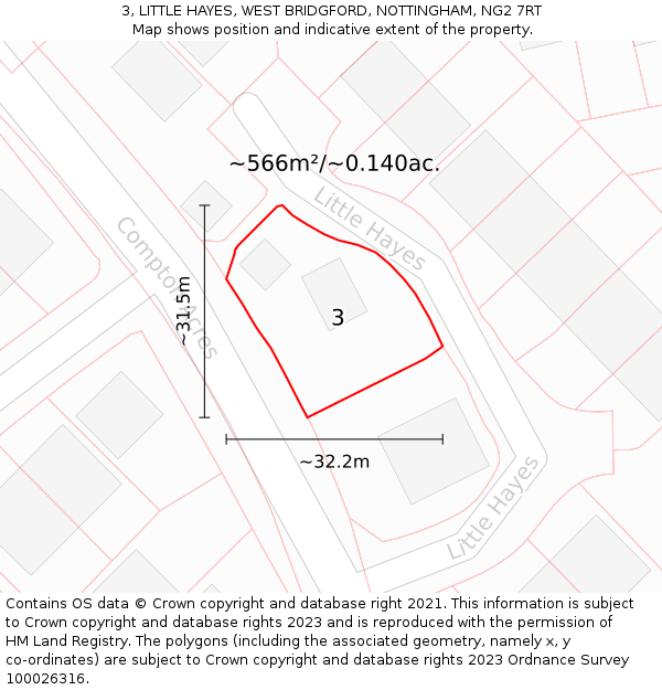 3, LITTLE HAYES, WEST BRIDGFORD, NOTTINGHAM, NG2 7RT: Plot and title map