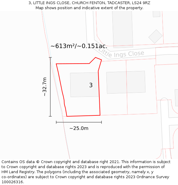 3, LITTLE INGS CLOSE, CHURCH FENTON, TADCASTER, LS24 9RZ: Plot and title map