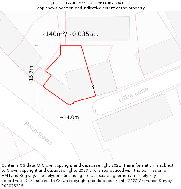 3, LITTLE LANE, AYNHO, BANBURY, OX17 3BJ: Plot and title map