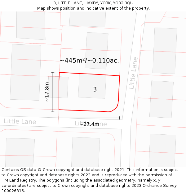3, LITTLE LANE, HAXBY, YORK, YO32 3QU: Plot and title map