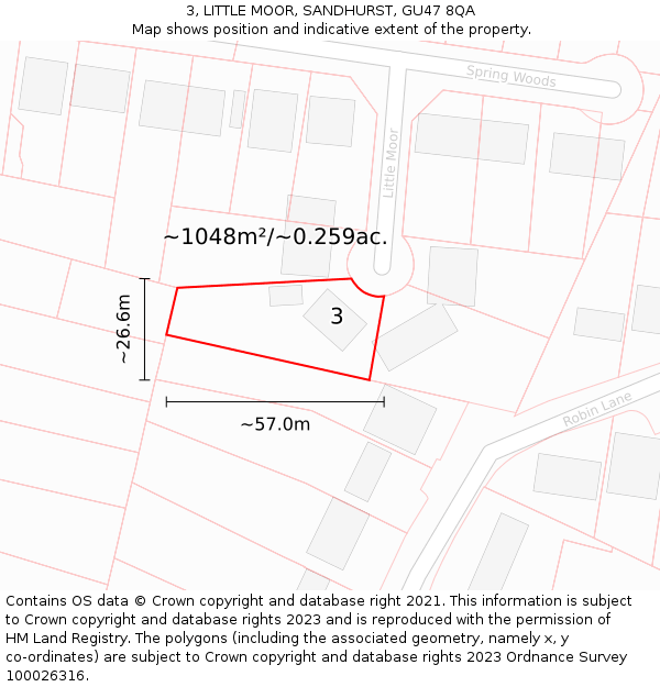 3, LITTLE MOOR, SANDHURST, GU47 8QA: Plot and title map