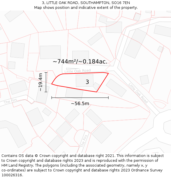 3, LITTLE OAK ROAD, SOUTHAMPTON, SO16 7EN: Plot and title map