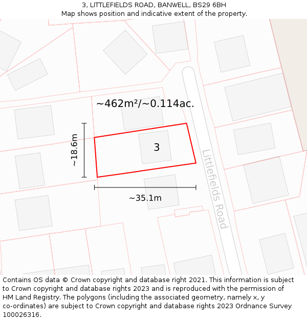 3, LITTLEFIELDS ROAD, BANWELL, BS29 6BH: Plot and title map