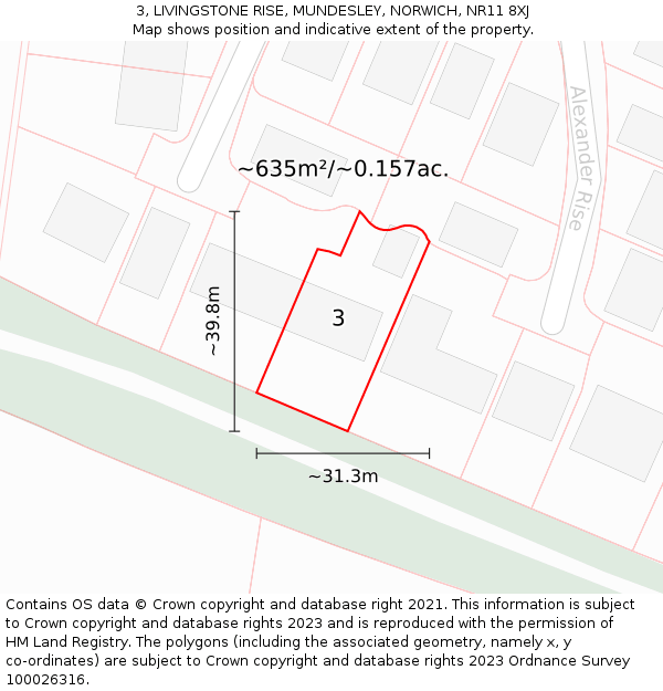 3, LIVINGSTONE RISE, MUNDESLEY, NORWICH, NR11 8XJ: Plot and title map