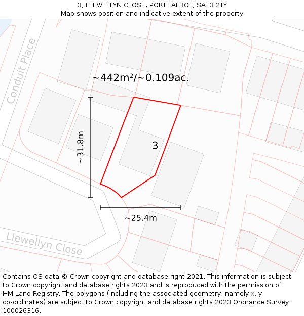 3, LLEWELLYN CLOSE, PORT TALBOT, SA13 2TY: Plot and title map