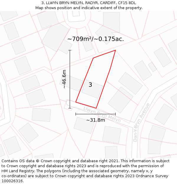 3, LLWYN BRYN MELYN, RADYR, CARDIFF, CF15 8DL: Plot and title map