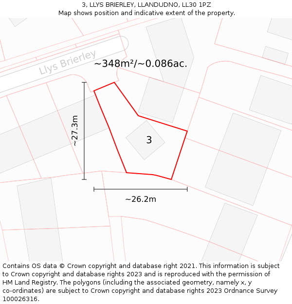 3, LLYS BRIERLEY, LLANDUDNO, LL30 1PZ: Plot and title map