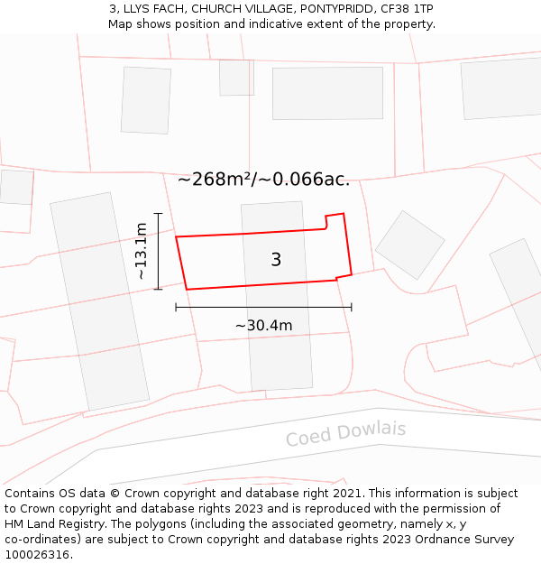 3, LLYS FACH, CHURCH VILLAGE, PONTYPRIDD, CF38 1TP: Plot and title map