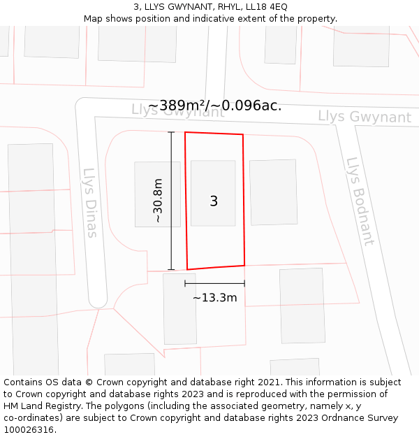 3, LLYS GWYNANT, RHYL, LL18 4EQ: Plot and title map