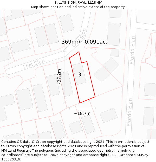 3, LLYS SION, RHYL, LL18 4JY: Plot and title map