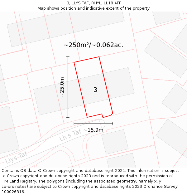 3, LLYS TAF, RHYL, LL18 4FF: Plot and title map