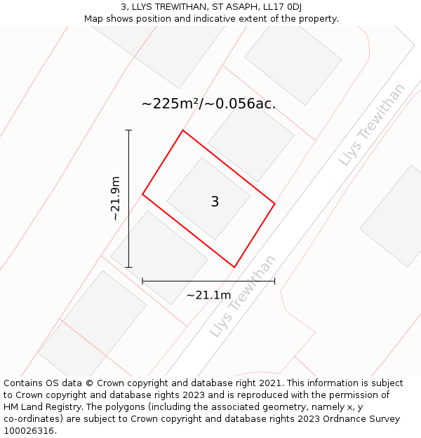 3, LLYS TREWITHAN, ST ASAPH, LL17 0DJ: Plot and title map