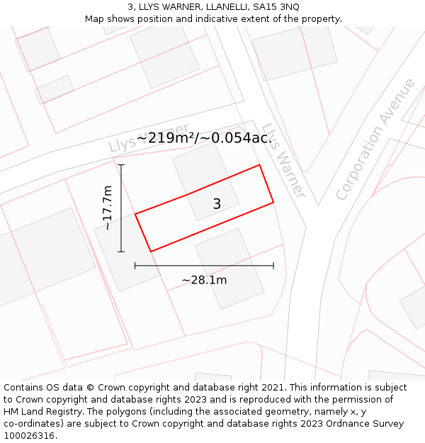 3, LLYS WARNER, LLANELLI, SA15 3NQ: Plot and title map