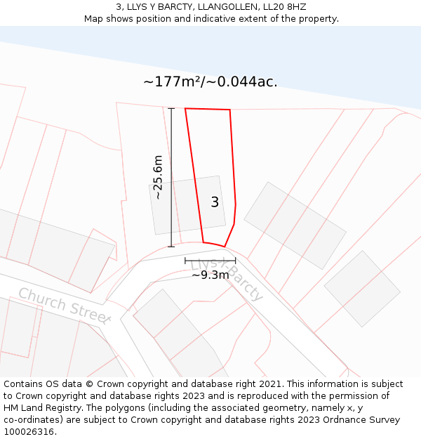 3, LLYS Y BARCTY, LLANGOLLEN, LL20 8HZ: Plot and title map