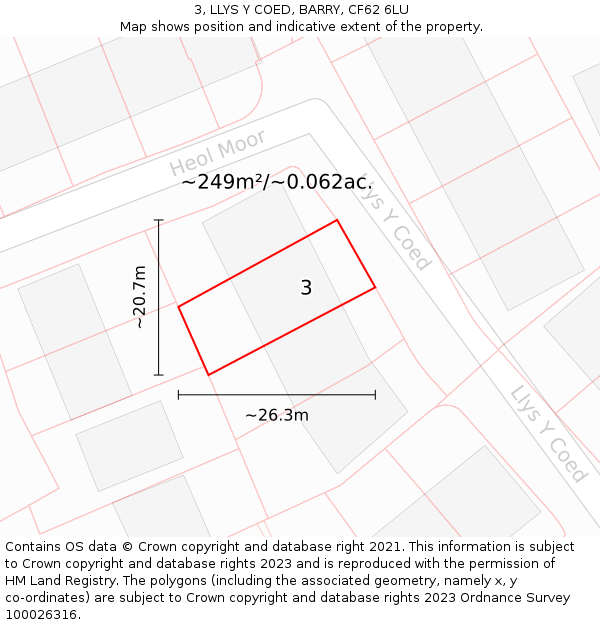 3, LLYS Y COED, BARRY, CF62 6LU: Plot and title map