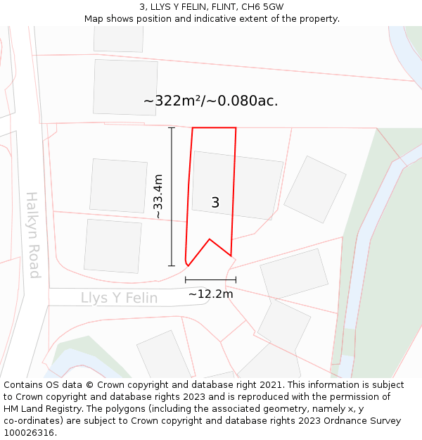 3, LLYS Y FELIN, FLINT, CH6 5GW: Plot and title map