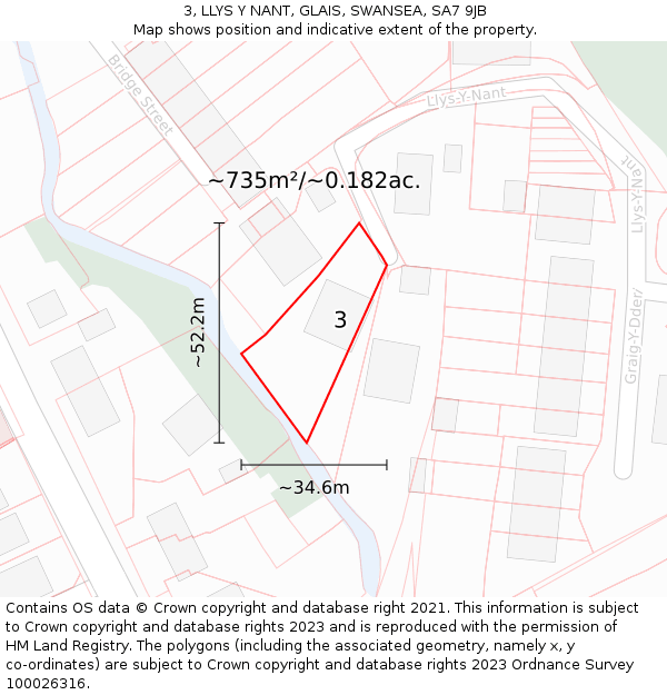 3, LLYS Y NANT, GLAIS, SWANSEA, SA7 9JB: Plot and title map