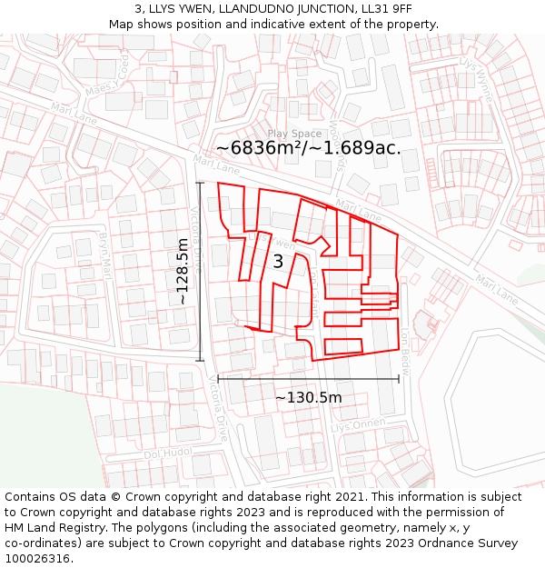 3, LLYS YWEN, LLANDUDNO JUNCTION, LL31 9FF: Plot and title map