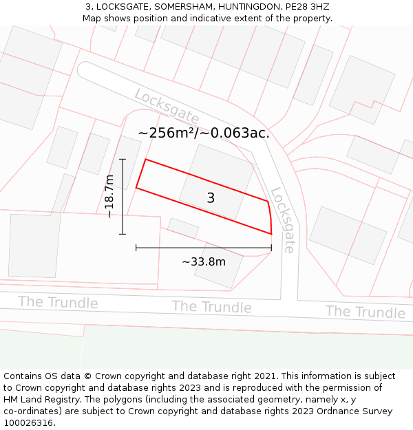 3, LOCKSGATE, SOMERSHAM, HUNTINGDON, PE28 3HZ: Plot and title map