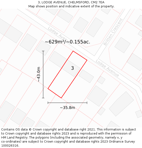 3, LODGE AVENUE, CHELMSFORD, CM2 7EA: Plot and title map