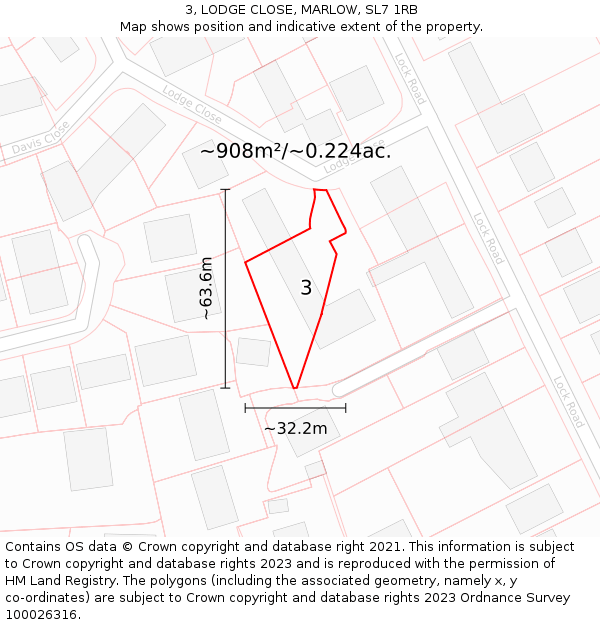 3, LODGE CLOSE, MARLOW, SL7 1RB: Plot and title map