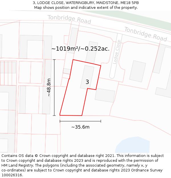 3, LODGE CLOSE, WATERINGBURY, MAIDSTONE, ME18 5PB: Plot and title map