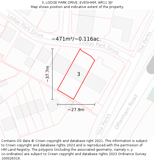 3, LODGE PARK DRIVE, EVESHAM, WR11 3JY: Plot and title map