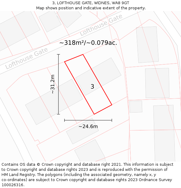 3, LOFTHOUSE GATE, WIDNES, WA8 9GT: Plot and title map