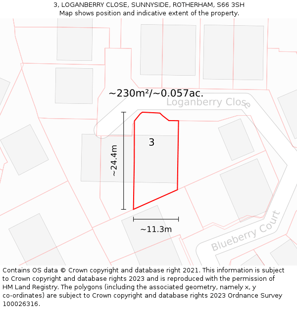 3, LOGANBERRY CLOSE, SUNNYSIDE, ROTHERHAM, S66 3SH: Plot and title map