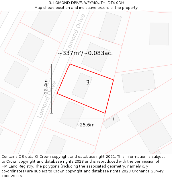 3, LOMOND DRIVE, WEYMOUTH, DT4 0DH: Plot and title map