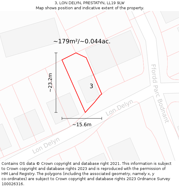 3, LON DELYN, PRESTATYN, LL19 9LW: Plot and title map