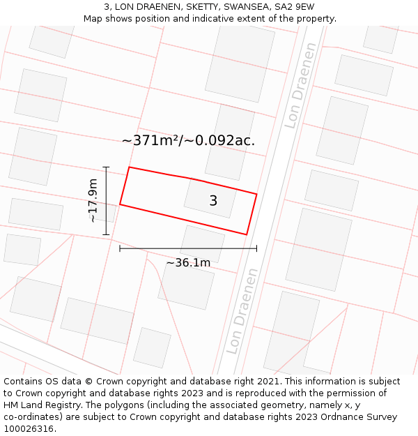 3, LON DRAENEN, SKETTY, SWANSEA, SA2 9EW: Plot and title map