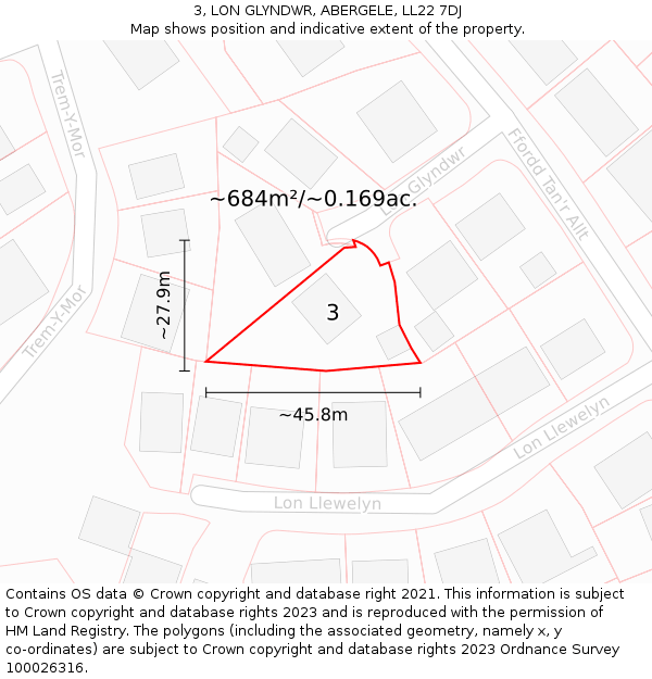 3, LON GLYNDWR, ABERGELE, LL22 7DJ: Plot and title map