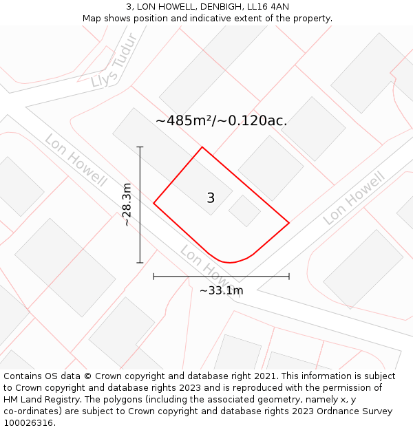 3, LON HOWELL, DENBIGH, LL16 4AN: Plot and title map