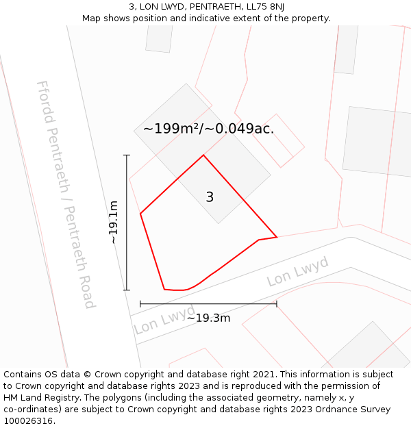 3, LON LWYD, PENTRAETH, LL75 8NJ: Plot and title map